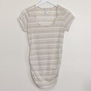 Motherhood Maternity Striped Cream And Tan Slub Short Sleeve T-shirt Small